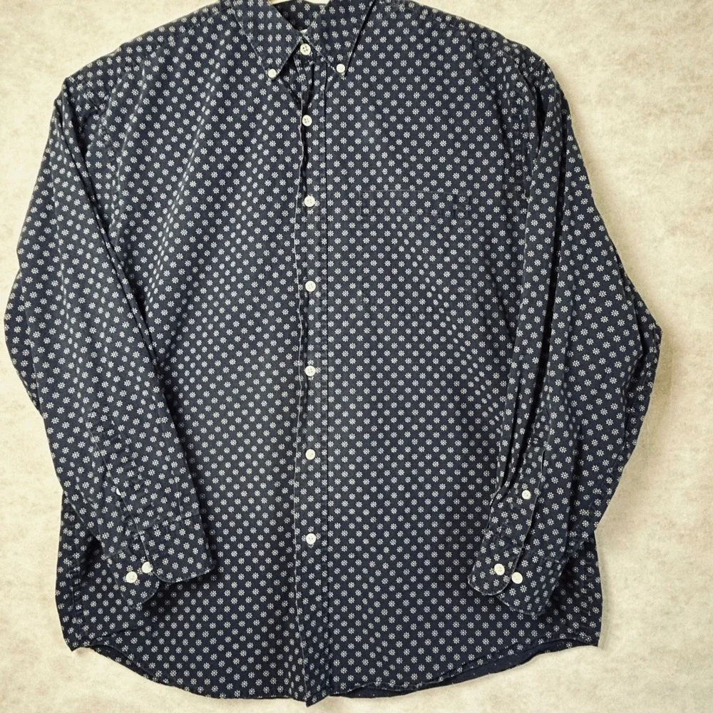 BANANA REPUBLIC Mens Navy Star Print Button‎ Down Long Sleeve Shirt Size L